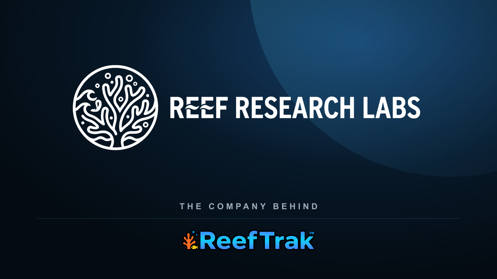 Reef Research Labs logo above the Reef Trak name on a dark blue background